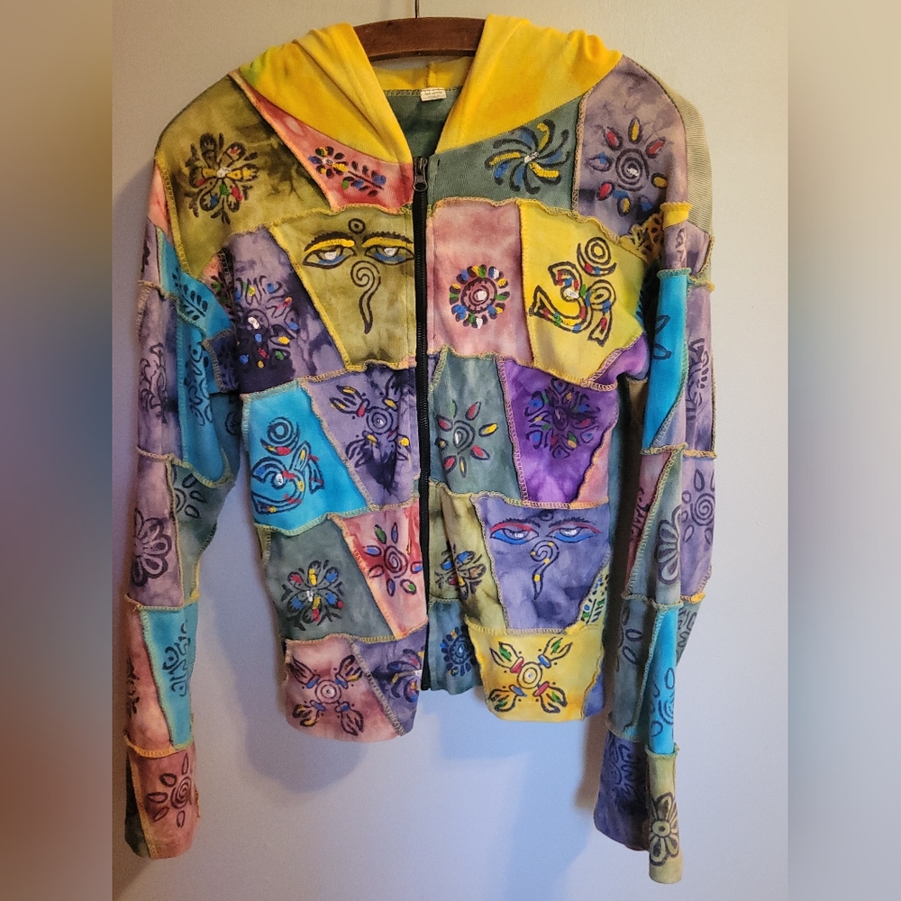 Vintage Rising International Hoodie Womens Medium Jacket Patchwork Zip Cotton